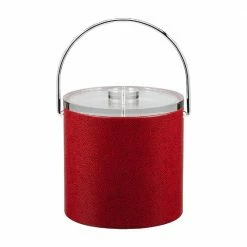 3 Qt. Rocks Red Ice Bucket with Bale Handle and Thick Lucite Lid with Flat Knob by Kraftware
