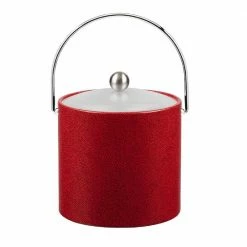 3 Qt. Rocks Red Ice Bucket with Bale Handle and Acrylic Lid with Metal Ball Knob by Kraftware
