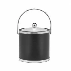 Sophisticates 3 Qt. Black w/Polished Chrome Ice Bucket with Bale Handle, Acrylic Cover by Kraftware