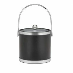 Sophisticates 3 Qt. Black w/Brushed Chrome Ice Bucket with Track Handle, Metal Cover by Kraftware
