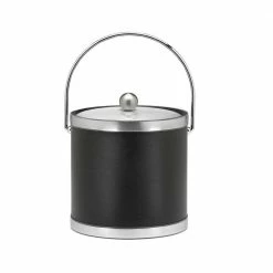 Sophisticates 3 Qt. Black w/Brushed Chrome Ice Bucket with Bale Handle, Metal Cover by Kraftware