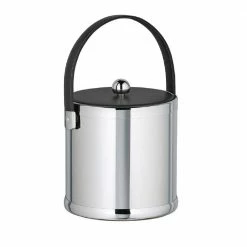 Americano 3 Qt. Polished Chrome Ice Bucket with Black Leatherette Lid and Handle by Kraftware
