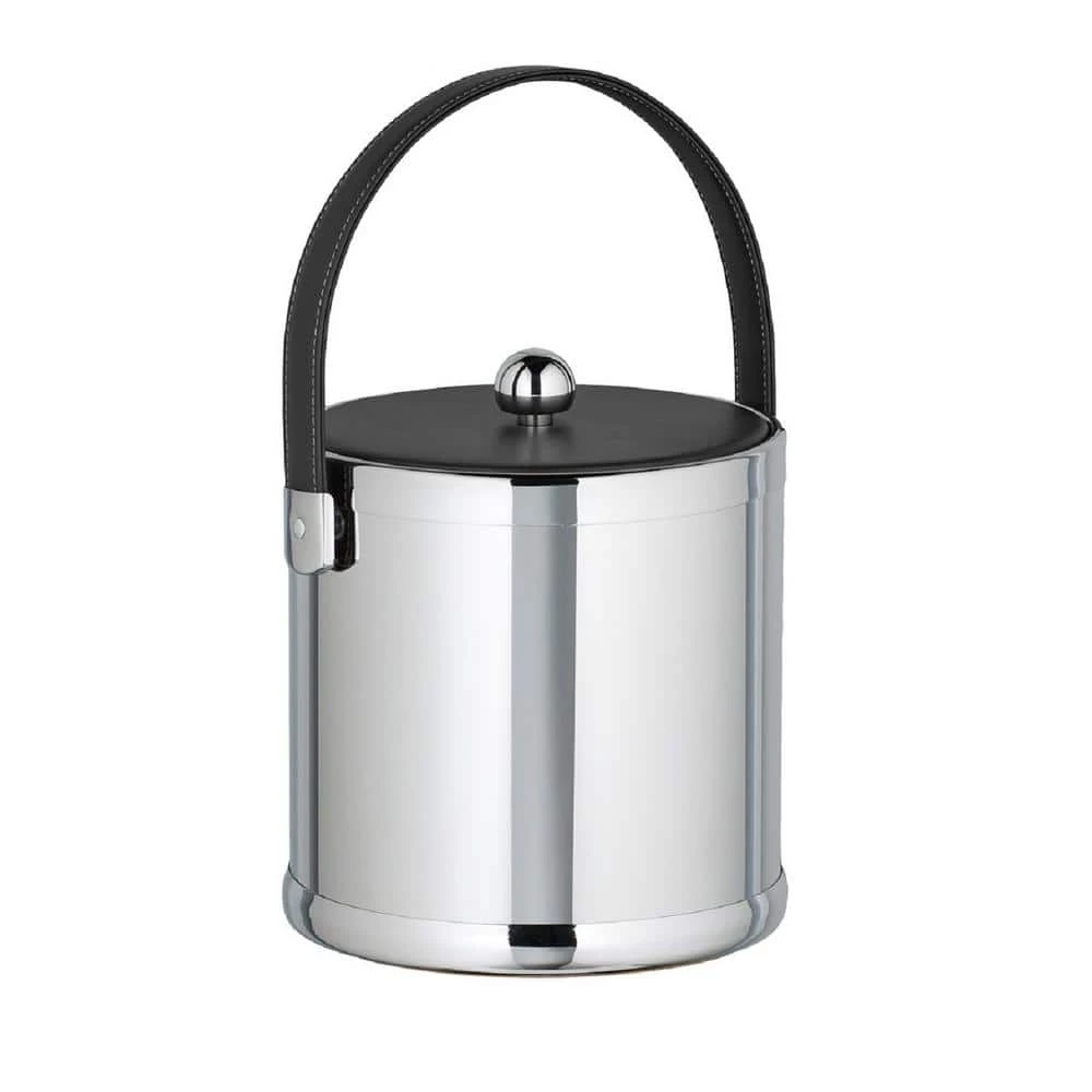 Americano 3 Qt. Polished Chrome Ice Bucket with Black Leatherette Lid and Handle by Kraftware 1 Americano 3 Qt. Polished Chrome Ice Bucket with Black Leatherette Lid and Handle by Kraftware