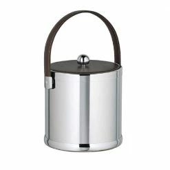 Americano 3 Qt. Polished Chrome Ice Bucket with Brown Leatherette Lid and Handle by Kraftware