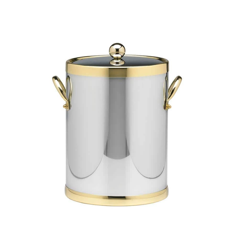 Americano 5 Qt. Polished Chrome & Brass Ice Bucket with Brass Lid, Metal Side Handles by Kraftware 1 Americano 5 Qt. Polished Chrome & Brass Ice Bucket with Brass Lid, Metal Side Handles by Kraftware