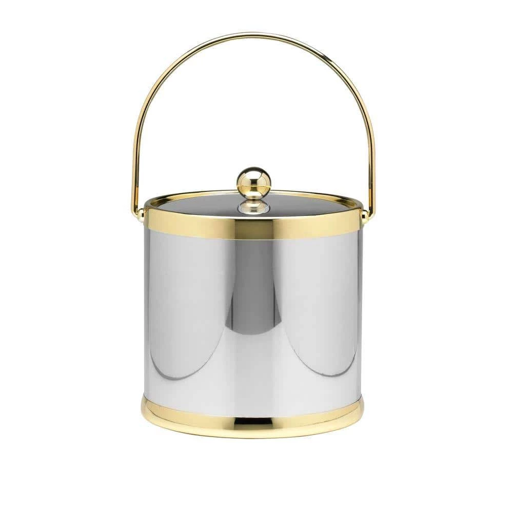 Americano 3 Qt. Polished Chrome & Brass Ice Bucket with Brass Lid, Metal Bale Handle by Kraftware 1 Americano 3 Qt. Polished Chrome & Brass Ice Bucket with Brass Lid, Metal Bale Handle by Kraftware