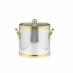 Americano 3 Qt. Polished Chrome & Brass Ice Bucket with Brass Lid, Metal Side Handles by Kraftware