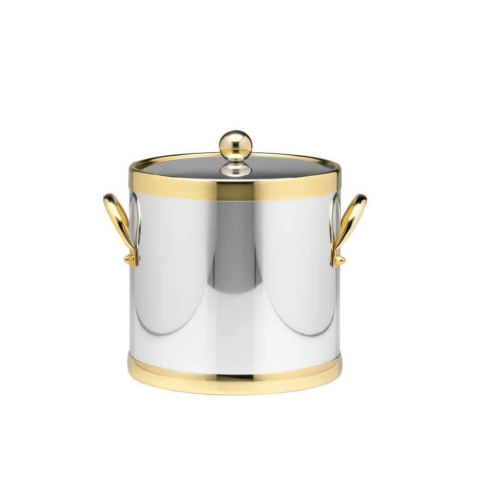 Americano 3 Qt. Polished Chrome & Brass Ice Bucket with Brass Lid, Metal Side Handles by Kraftware 1 Americano 3 Qt. Polished Chrome & Brass Ice Bucket with Brass Lid, Metal Side Handles by Kraftware