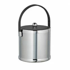Americano 3 Qt. Brushed Chrome Ice Bucket with Black Leatherette Lid and Handle by Kraftware