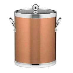 Americano 5 Qt. Brushed Copper and Chrome Ice Bucket with Metal Side Handles and Chrome Lid by Kraftware