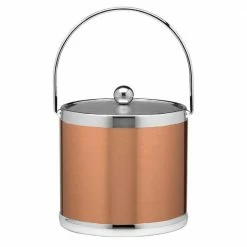 Americano 3 Qt. Brushed Copper and Chrome Ice Bucket with Metal Bale Handle and Chrome Lid by Kraftware