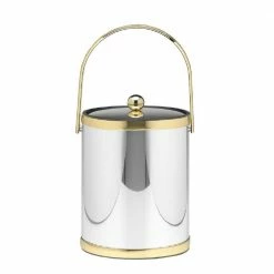 Mylar 5 Qt. Polished Chrome and Brass Ice Bucket with Track Handle and Metal Lid by Kraftware