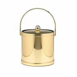 3 Qt. Polished Brass Mylar Ice Bucket with Bale Handle, Bands and Metal Cover by Kraftware