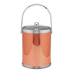 Mylar 5 Qt. Polished Copper and Chrome Ice Bucket with Track Handle and Metal Lid by Kraftware