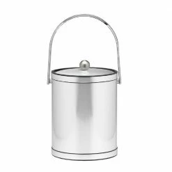 Mylar 5 Qt. Brushed Chrome Ice Bucket with Track Handle and Metal Lid by Kraftware
