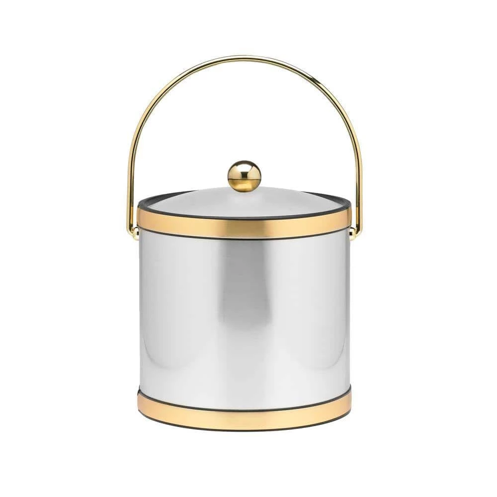 3 Qt. Brushed Chrome and Brass Mylar Ice Bucket with Bale Handle, Lucite Cover and Round Knob by Kraftware 1 3 Qt. Brushed Chrome and Brass Mylar Ice Bucket with Bale Handle, Lucite Cover and Round Knob by Kraftware
