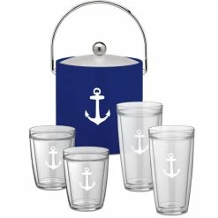 Kasualware Anchor 5-Piece Ice Bucket and Doublewall Tumbler Set by Kraftware