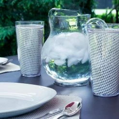 Fishnet 22 oz. Light Gray Doublewall Insulated Drinkware (Set of 4) by Kraftware 6 Fishnet 22 oz. Light Gray Doublewall Insulated Drinkware (Set of 4) by Kraftware -Kraftware Sales Store light gray kraftware drinking glasses sets 40224 4f 1000