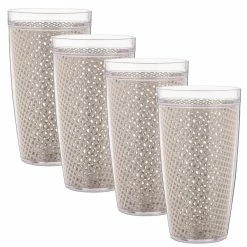 Fishnet 22 oz. Light Gray Doublewall Insulated Drinkware (Set of 4) by Kraftware
