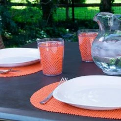 Fishnet 17 in. x 12 in. Peach Echo PVC Covered Jute Oval Placemat (Set of 6) by Kraftware -Kraftware Sales Store oranges peaches kraftware placemats 39146 4f 1000