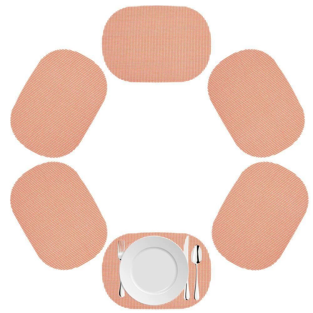 Fishnet 17 in. x 12 in. Burnt Coral PVC Covered Jute Oval Placemat (Set of 6) by Kraftware 2 Fishnet 17 in. x 12 in. Burnt Coral PVC Covered Jute Oval Placemat (Set of 6) by Kraftware - Image 2
