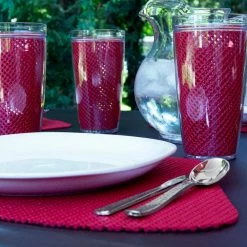 Fishnet 19 in. x 13 in. Flag Red PVC Covered Jute Wedge Placemat (Set of 6) by Kraftware -Kraftware Sales Store reds pinks kraftware placemats 33049 4f 1000