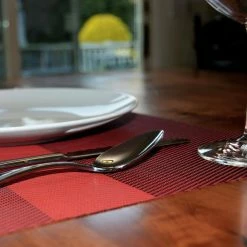 EveryTable 18 in. x 12 in. Cherry & Black Twill PVC Placemat (Set of 6) by Kraftware 6 EveryTable 18 in. x 12 in. Cherry & Black Twill PVC Placemat (Set of 6) by Kraftware -Kraftware Sales Store reds pinks kraftware placemats 42847 4f 1000