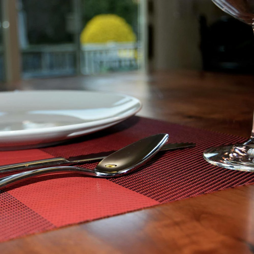 EveryTable 18 in. x 12 in. Cherry & Black Twill PVC Placemat (Set of 6) by Kraftware 3 EveryTable 18 in. x 12 in. Cherry & Black Twill PVC Placemat (Set of 6) by Kraftware - Image 3