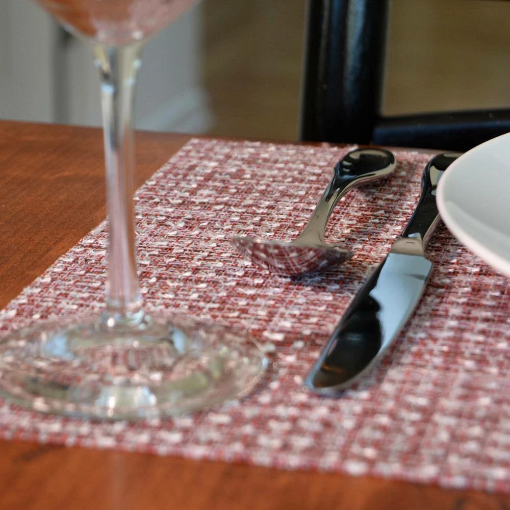 EveryTable 18 in. x 12 in. Christmas Red & Silver Tinsel PVC Placemat (Set of 6) by Kraftware 3 EveryTable 18 in. x 12 in. Christmas Red & Silver Tinsel PVC Placemat (Set of 6) by Kraftware - Image 3