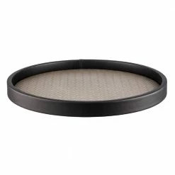 San Remo 14 in. Silver Vinyl Round Serving Tray by Kraftware