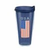 USA Flag 24 oz. Clear Plastic Travel Mugs Double Walled Insulated Plastic Travel Mugs Tumbler with Travel Lid by Tervis