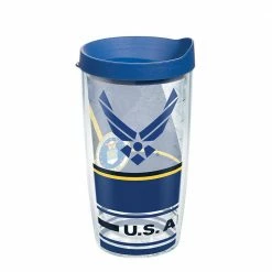Air Force Forever Proud 16 oz. Clear Plastic Travel Mugs Double Walled Insulated Tumbler with Travel Lid by Tervis