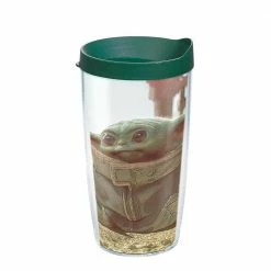 LFLM SW Mandalorian Child 16 oz. Clear Plastic Travel Mugs Double Walled Insulated Tumbler with Travel Lid by Tervis