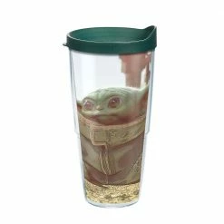 LFLM SW Mandalorian The Child 24 oz. Clear Plastic Travel Mugs Double Walled Insulated Tumbler with Travel Lid by Tervis