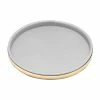 Sophisticates 14 in. White Vinyl and Polished Brass Round Serving Tray (Case of 12) by Kraftware
