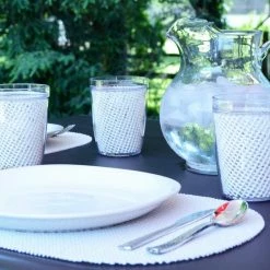 Fishnet 17 in. x 12 in. White PVC Covered Jute Oval Placemat (Set of 6) by Kraftware -Kraftware Sales Store whites kraftware placemats 32746 31 1000