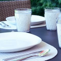 Fishnet 17 in. x 12 in. White PVC Covered Jute Oval Placemat (Set of 6) by Kraftware -Kraftware Sales Store whites kraftware placemats 32746 4f 1000