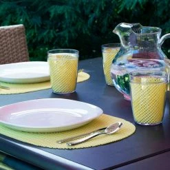 Fishnet 17 in. x 12 in. Lemon PVC Covered Jute Oval Placemat (Set of 6) by Kraftware -Kraftware Sales Store yellows golds kraftware placemats 13946 31 1000