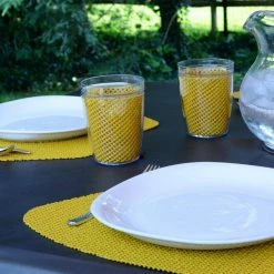 Fishnet 19 in. x 13 in. Golden PVC Covered Jute Wedge Placemat (Set of 6) by Kraftware -Kraftware Sales Store yellows golds kraftware placemats 35349 4f 1000