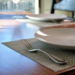 EveryTable 18 in. x 12 in. Golden Threads and Gray PVC Placemat (Set of 6) by Kraftware -Kraftware Sales Store yellows golds kraftware placemats 45647 31 1000