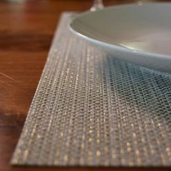 EveryTable 18 in. x 12 in. Golden Threads and Gray PVC Placemat (Set of 6) by Kraftware -Kraftware Sales Store yellows golds kraftware placemats 45647 4f 1000